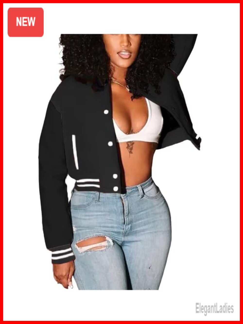ThusFar Women Cropped Bomber Varsity Jacket Slim Fit Polyester Blend Button